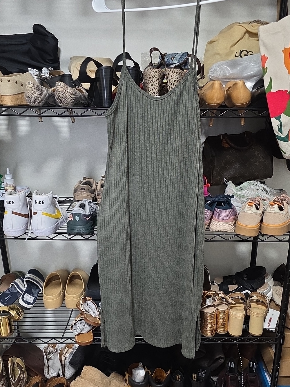 Say What? Olive Green Ribbed Maxi Slip Dress